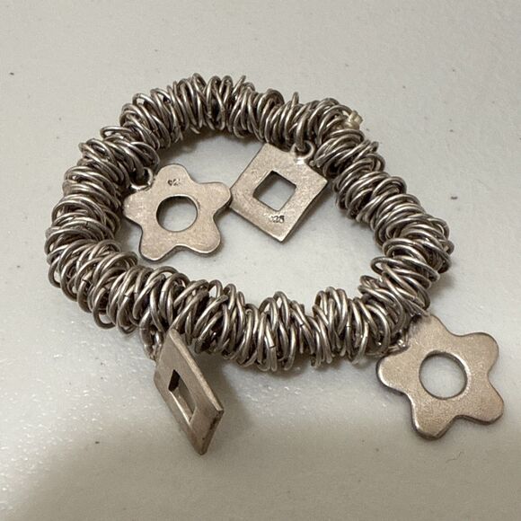 Vintage Sterling Links Bracelet With Charms Adjustable Solid - Picture 4 of 5